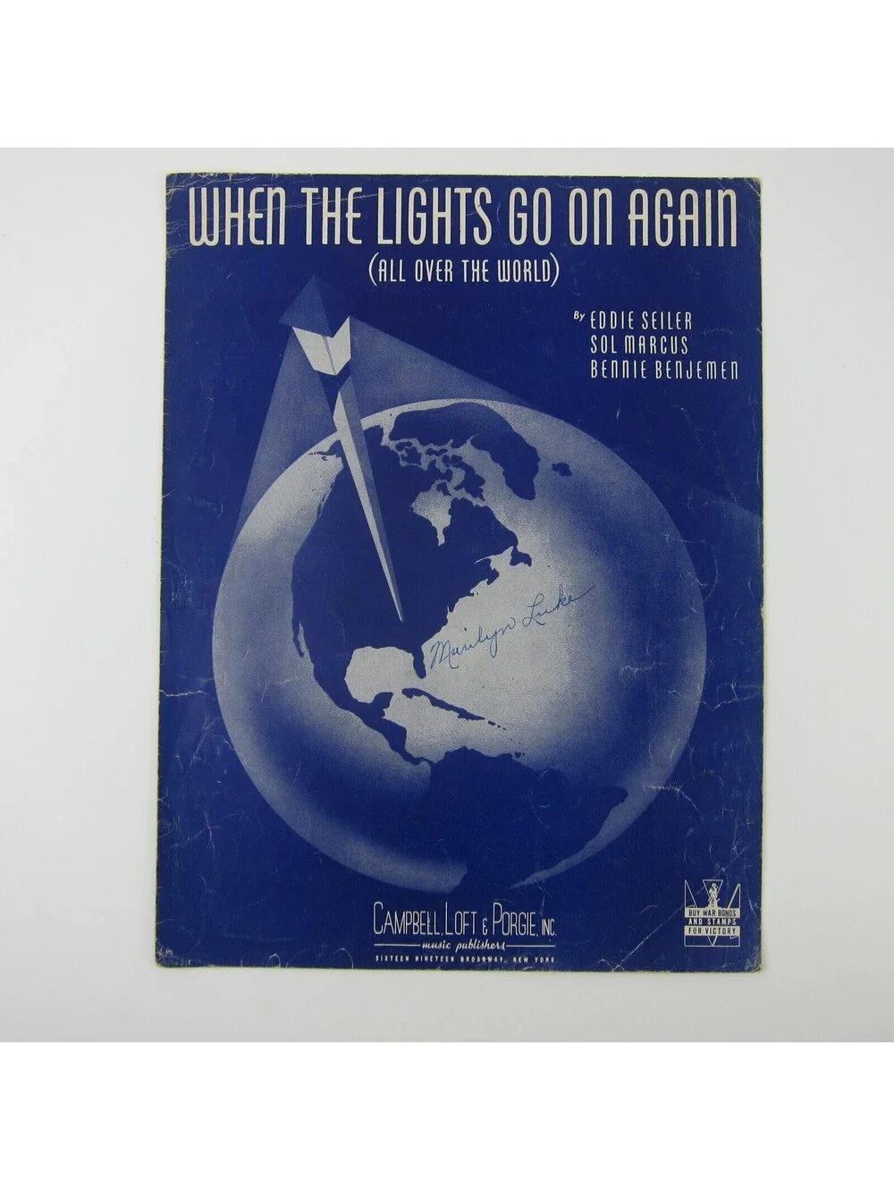 Sheet Music When the Lights Go on again (All over the World ) WW2 Vintage 1942